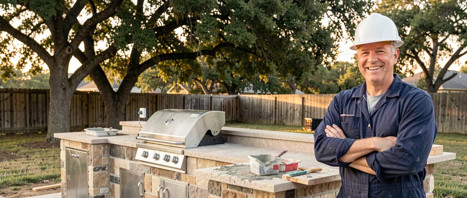 Outdoor kitchens contractor on a job site in Cedar Park, TX